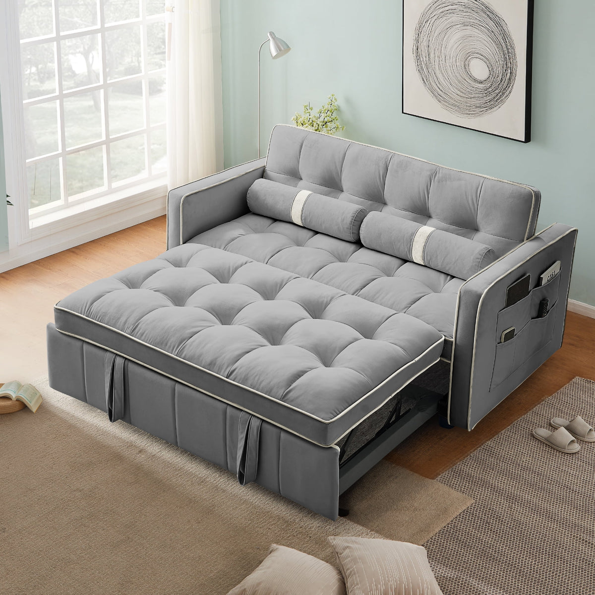 Black Velvet Pull Out Sofa Bed V10600