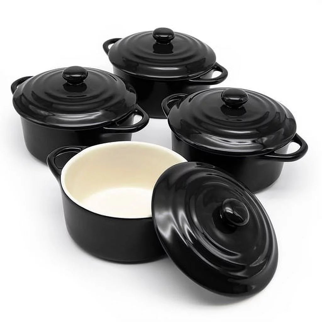 Ceramic Mini Cocotte Set, 12 Oz, Set of 4, Black E578