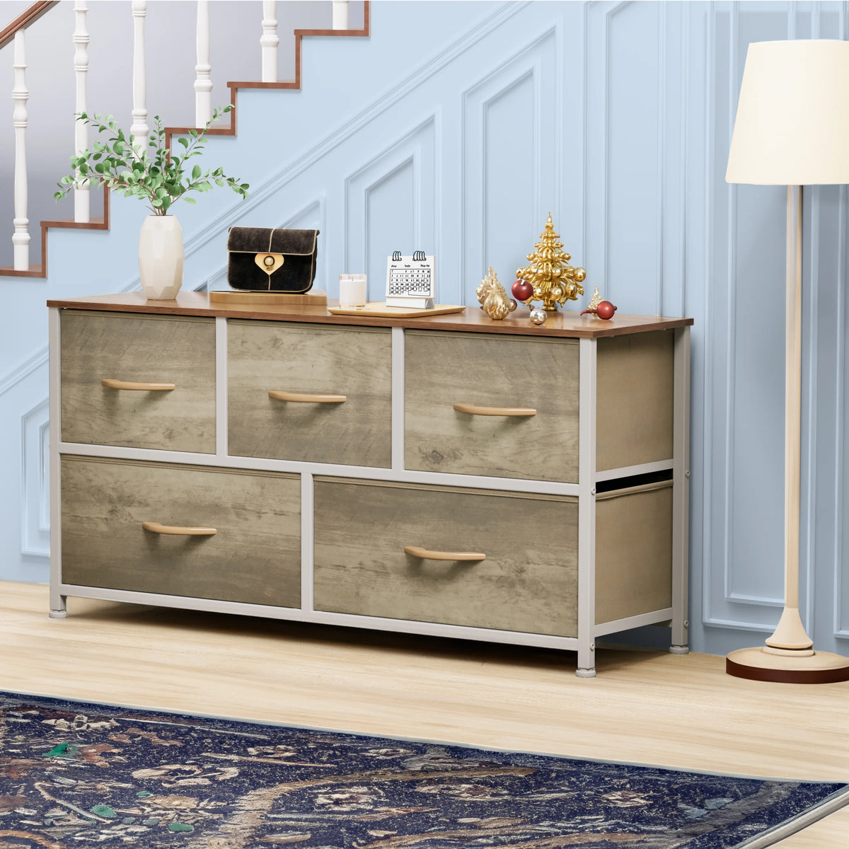 4 Drawer Fabric Storage Dresser with Wooden Top K986687