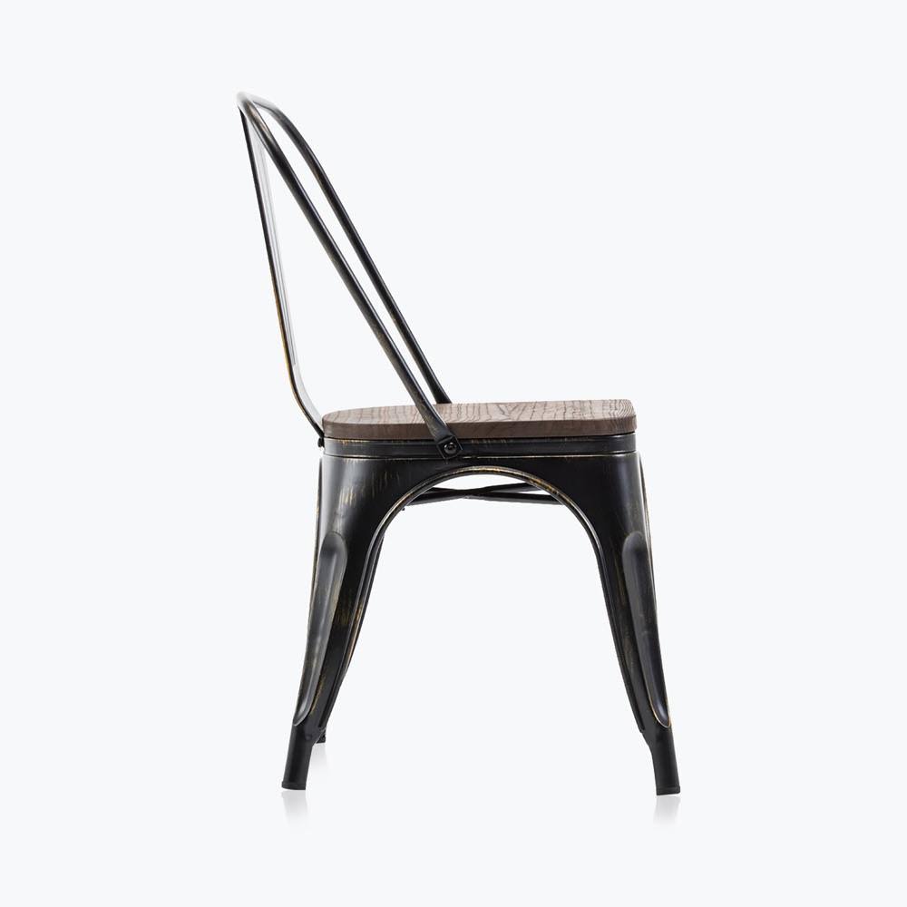Metal Stackable Bistro Dining Chairs Set of 4 Wood Seat P57063