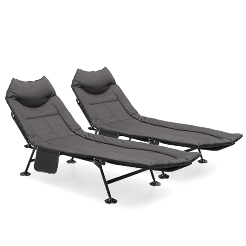 Black Set of 2 Adjustable Reclining Camping Bed with Carry Bag R86718