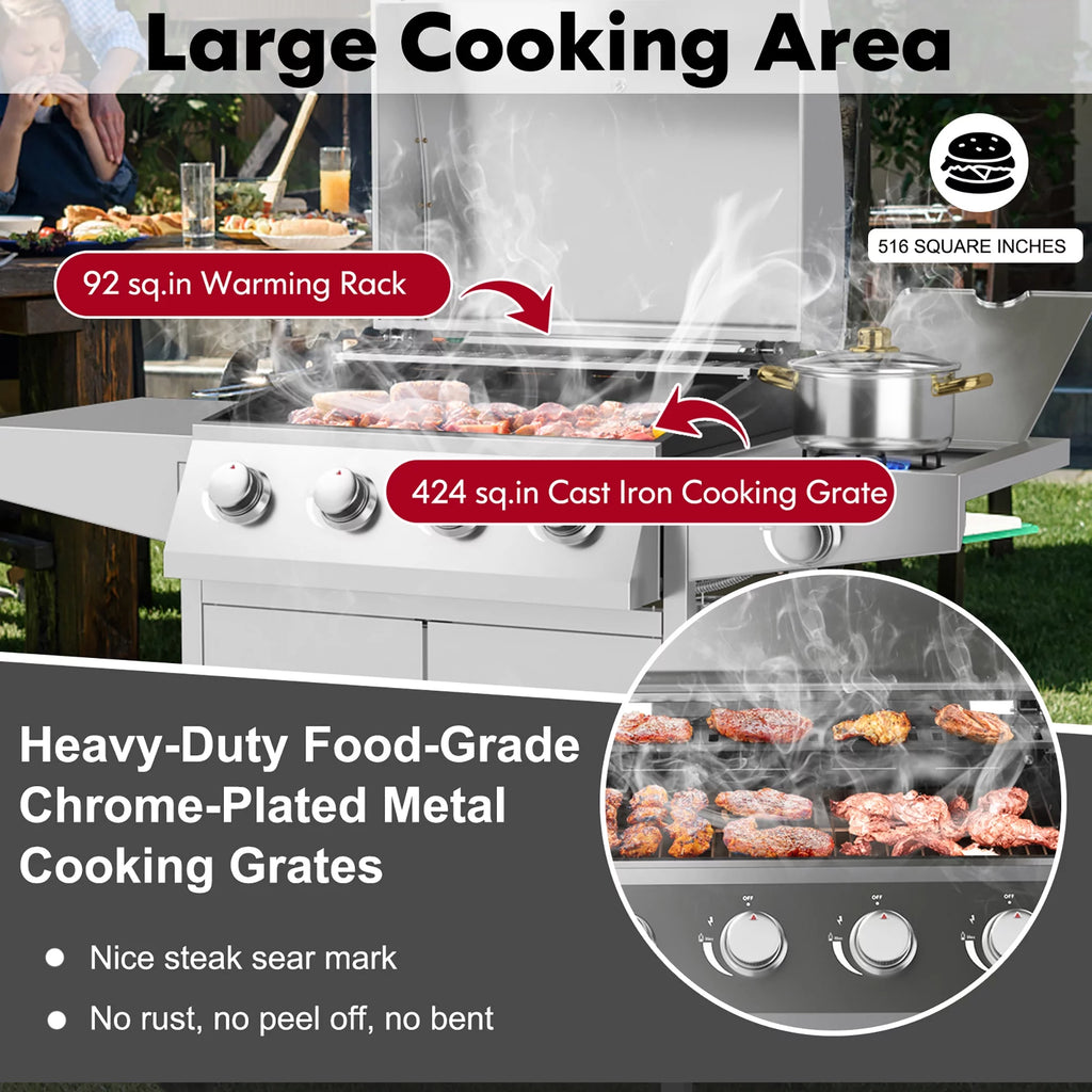 5-Burner Propane Gas BBQ Grill with Side Burner T76413