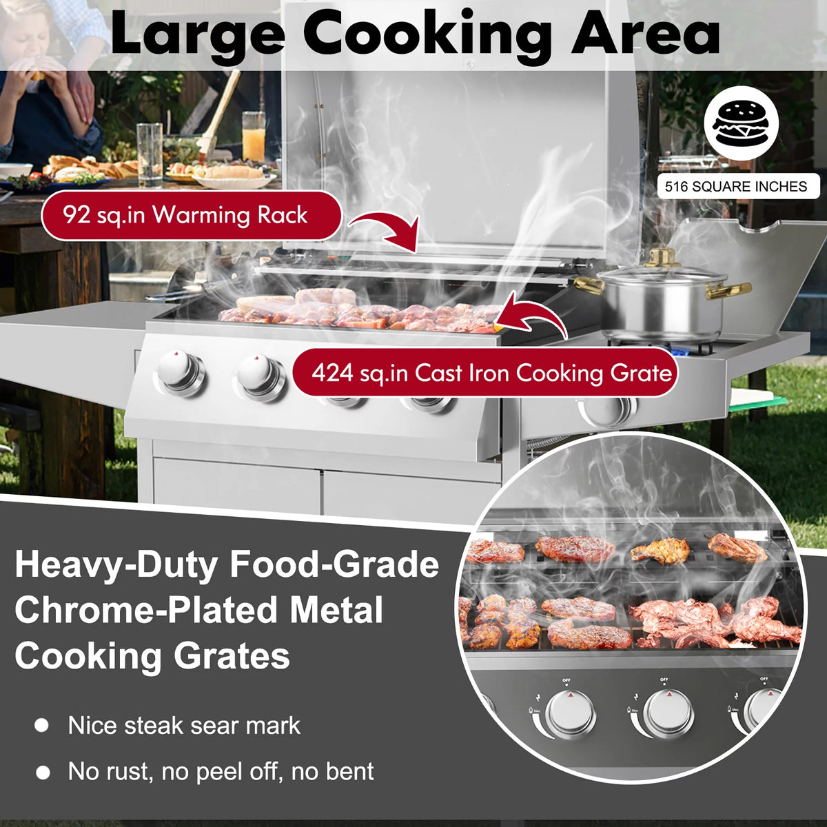 5-Burner Propane Gas BBQ Grill with Side Burner T76413