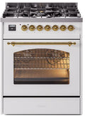 White Dual Fuel Propane Gas Range with Brass Trim L6400