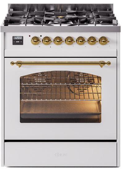 White Dual Fuel Propane Gas Range with Brass Trim L6400