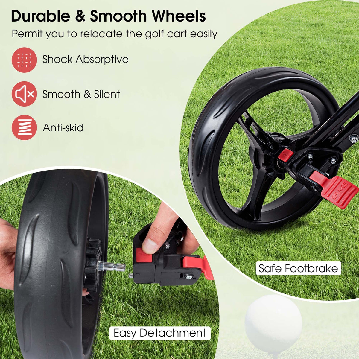 Foldable 3 Wheel Steel Golf Push Cart with Umbrella Holder T78813