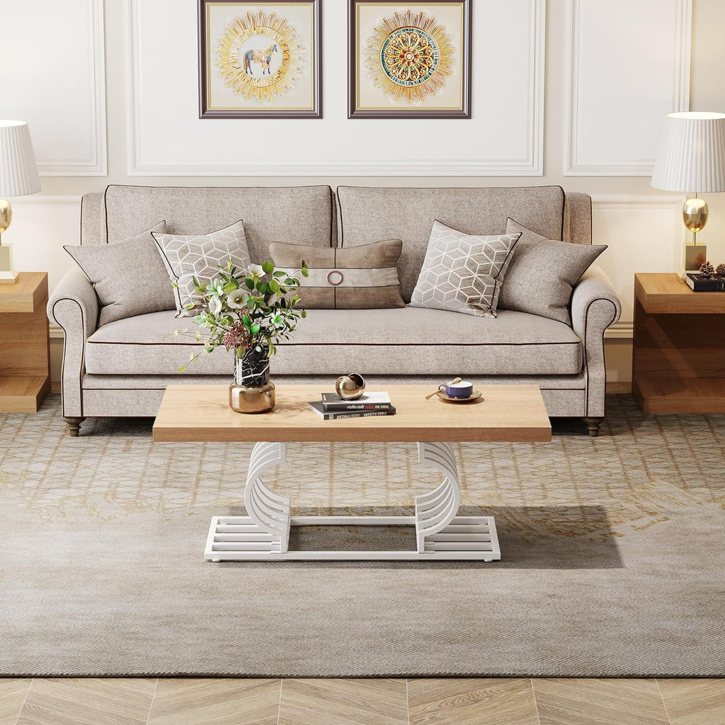 47 Inch Rustic Coffee Table with Geometric Frame E957
