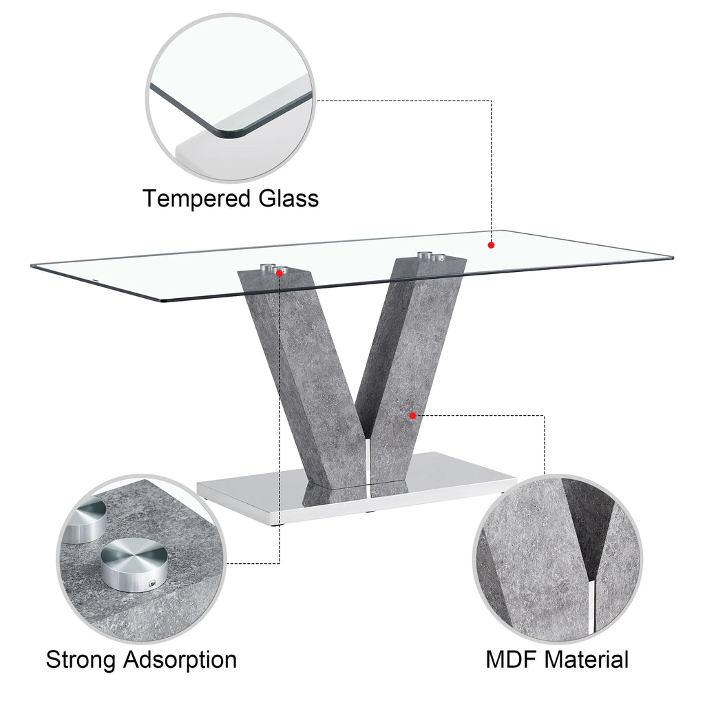 Modern Minimalist Rectangular Glass Dining Table for 6-8 O51242