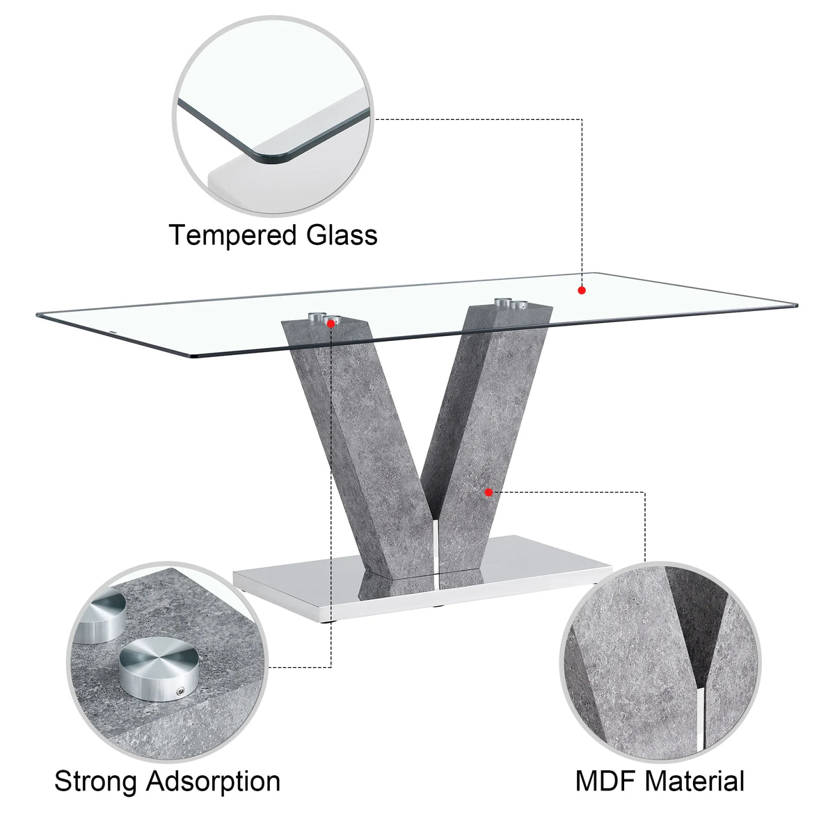 Modern Minimalist Rectangular Glass Dining Table for 6-8 O51242