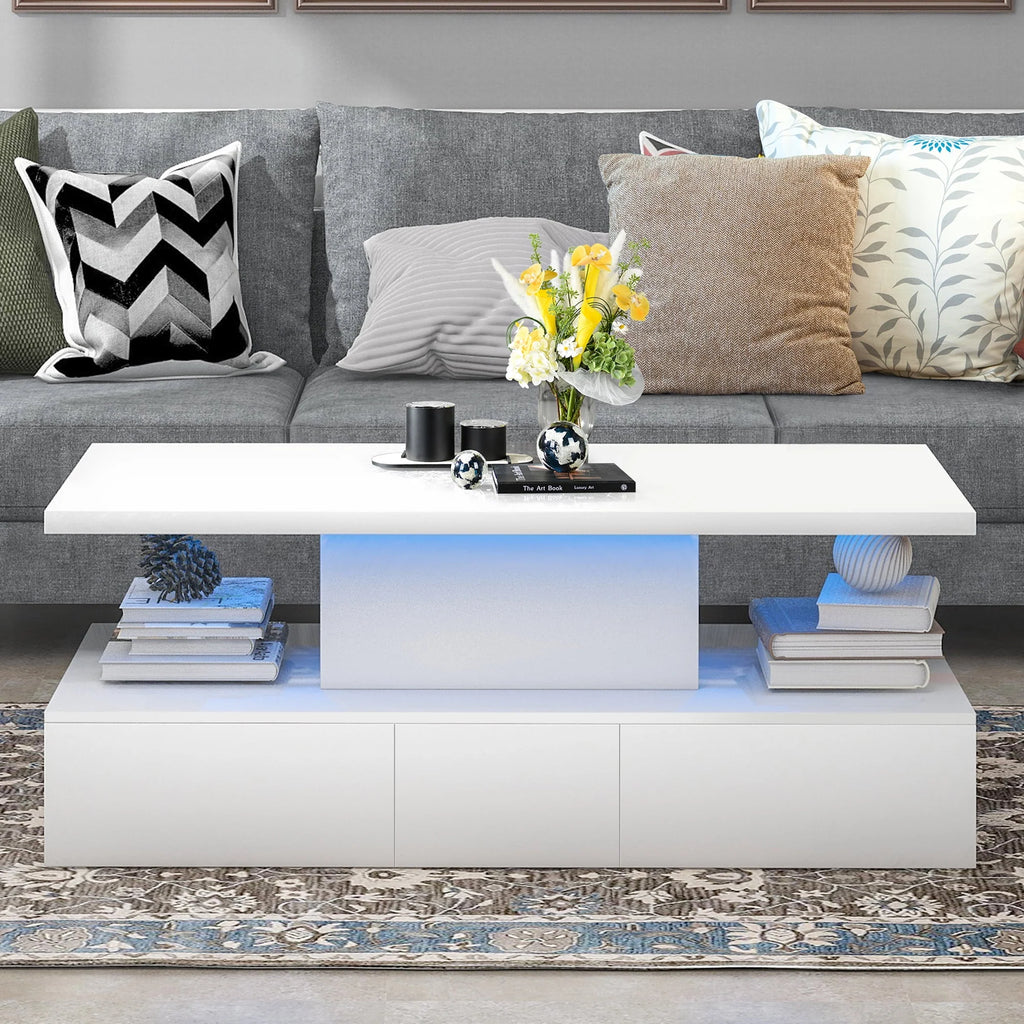Black LED Coffee Table with 4 Drawers B678910