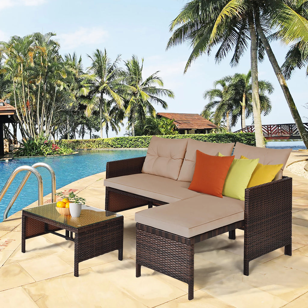 3 Pc Wicker Rattan Patio Sofa Set B73481