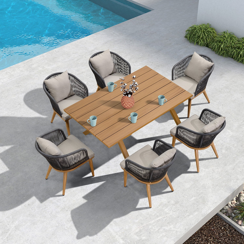 7 Pieces Wicker Rectangular Dining Set A663