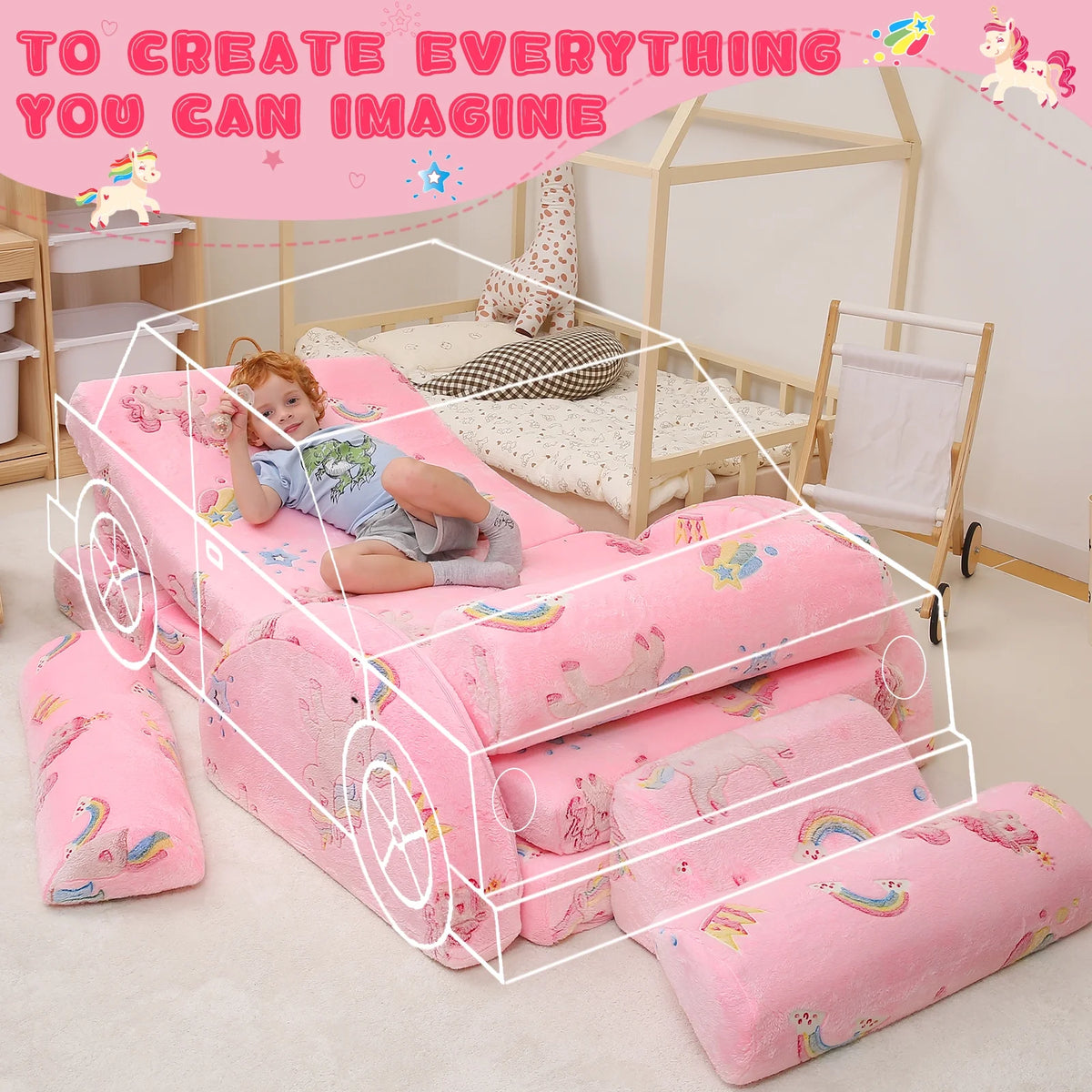 11 Pc Pink Modular Kids Play Couch O69122
