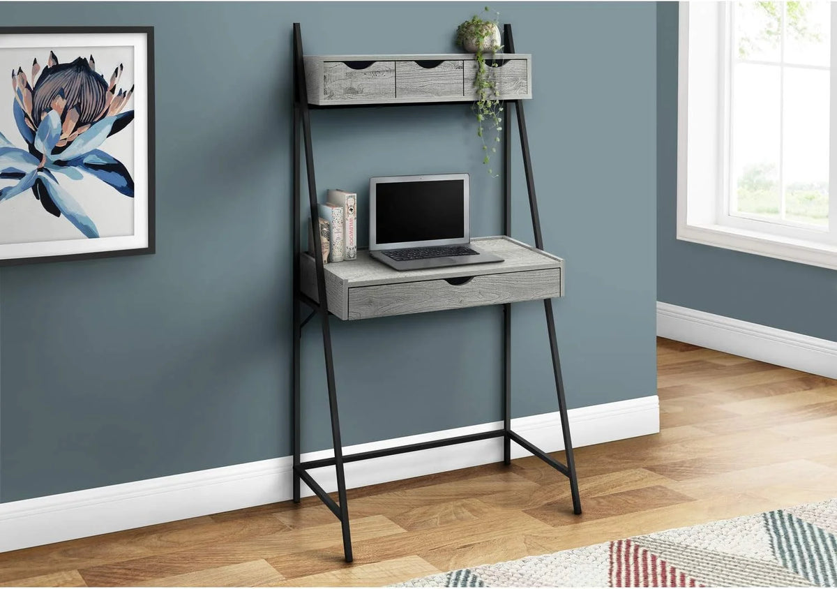Grey Black Metal Laminate Computer Desk with Storage Drawers T488