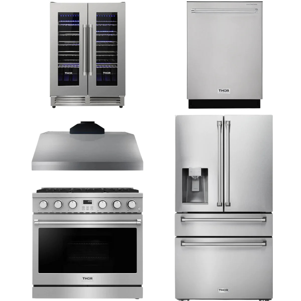 36 Gas Range, Range Hood, Refrigerator, Dishwasher and Wine Cooler K68101