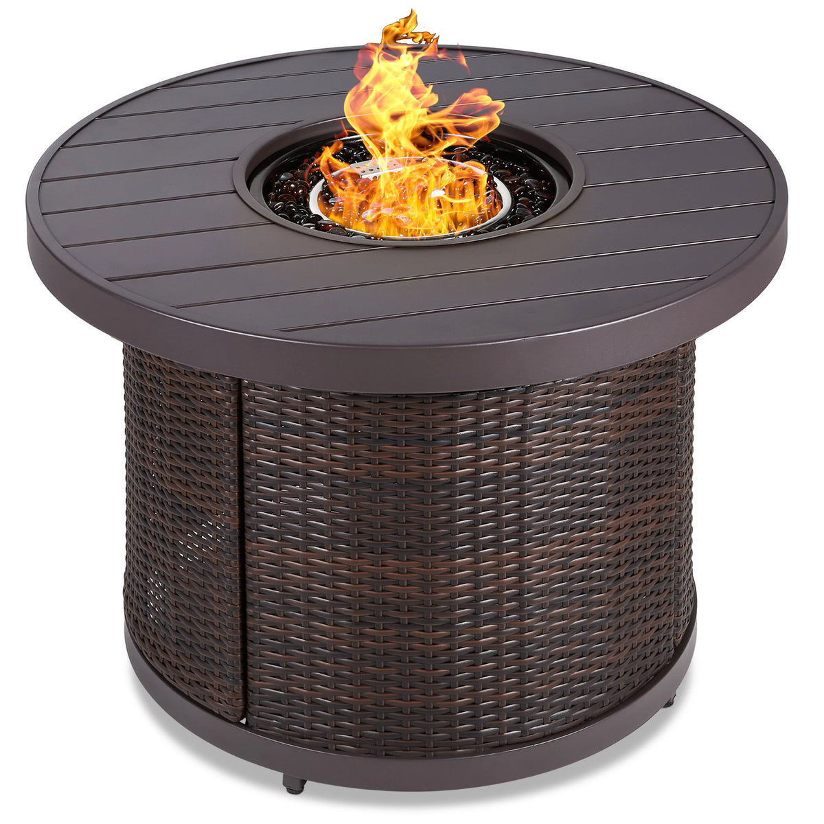 32in Round Gas Fire Pit Table Brown G66107