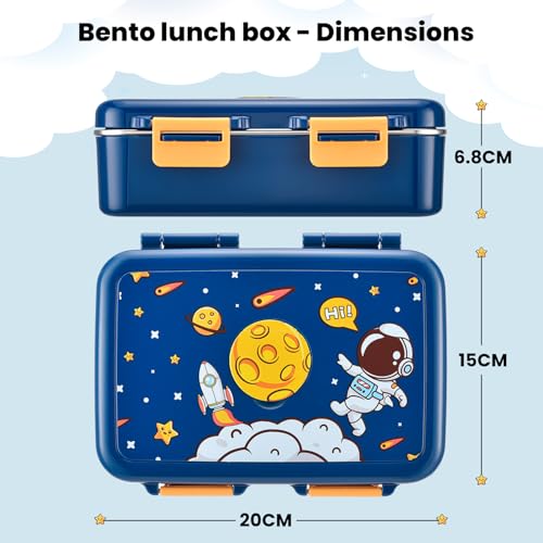 3-Compartment Kids Bento Lunch Box with Leak-Proof Lid, Spoon & Stainless Steel Tray A2859