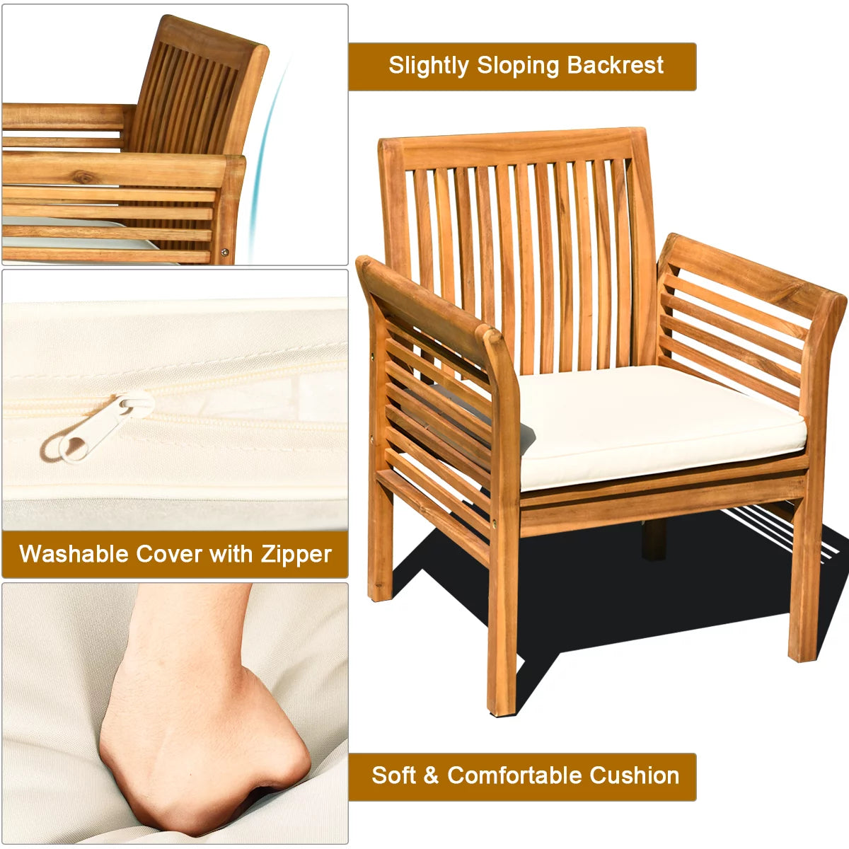 4-Piece Acacia Wood Patio Sofa Set with Beige Cushions V593