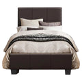 Wood and Faux Leather Twin Bed in Dark Brown Z187594