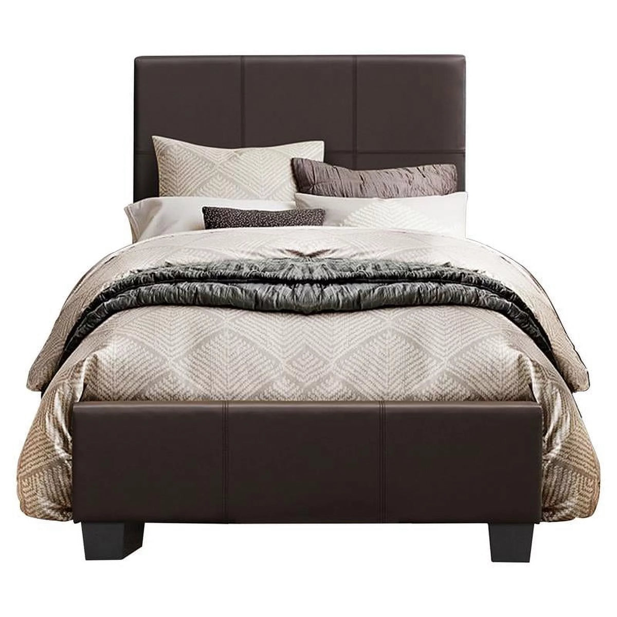 Wood and Faux Leather Twin Bed in Dark Brown Z187594