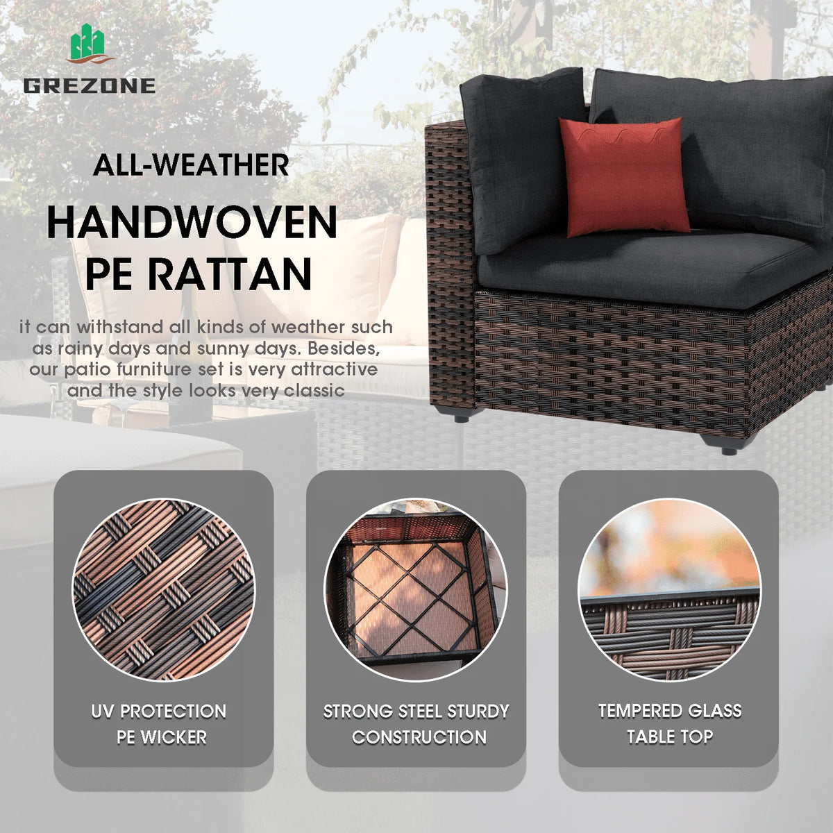 9 Pieces PE Wicker Rattan Outdoor Sofa Set K172