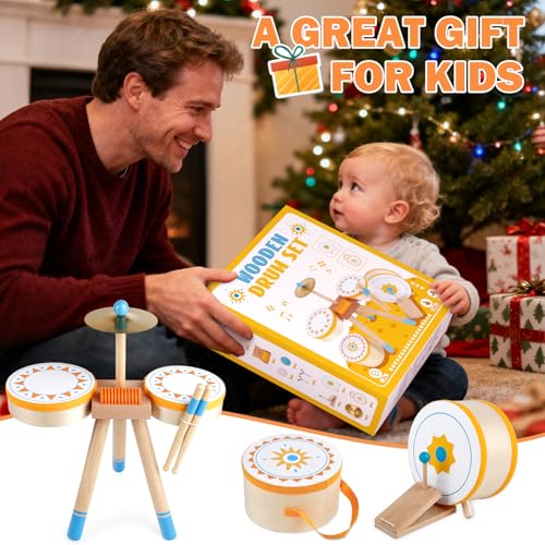 Wooden Kids Drum Kit with Cymbal, Pedal Bass Drum & 2 Drumsticks I482858
