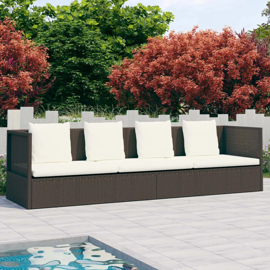 Outdoor Bed with Cushion Pillows Poly Rattan Brown C768