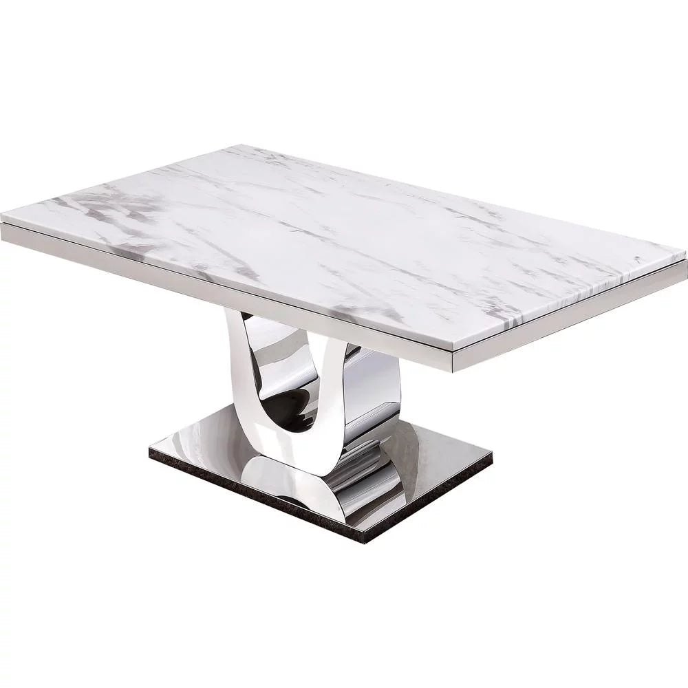 Stainless Steel 9 Piece Dining Set with Marble Table and Gray Chairs T36806
