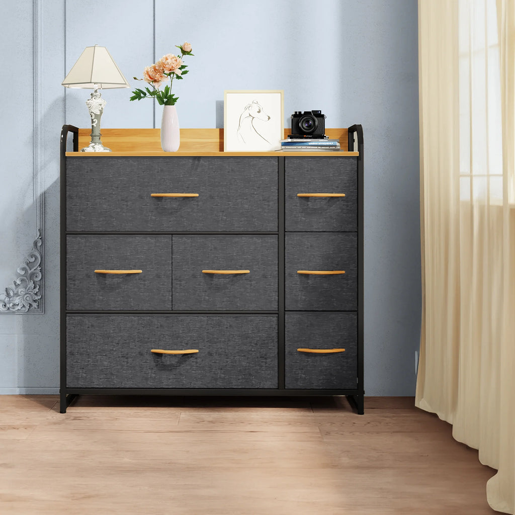 Light Gray 7 Drawer Fabric Dresser V87916