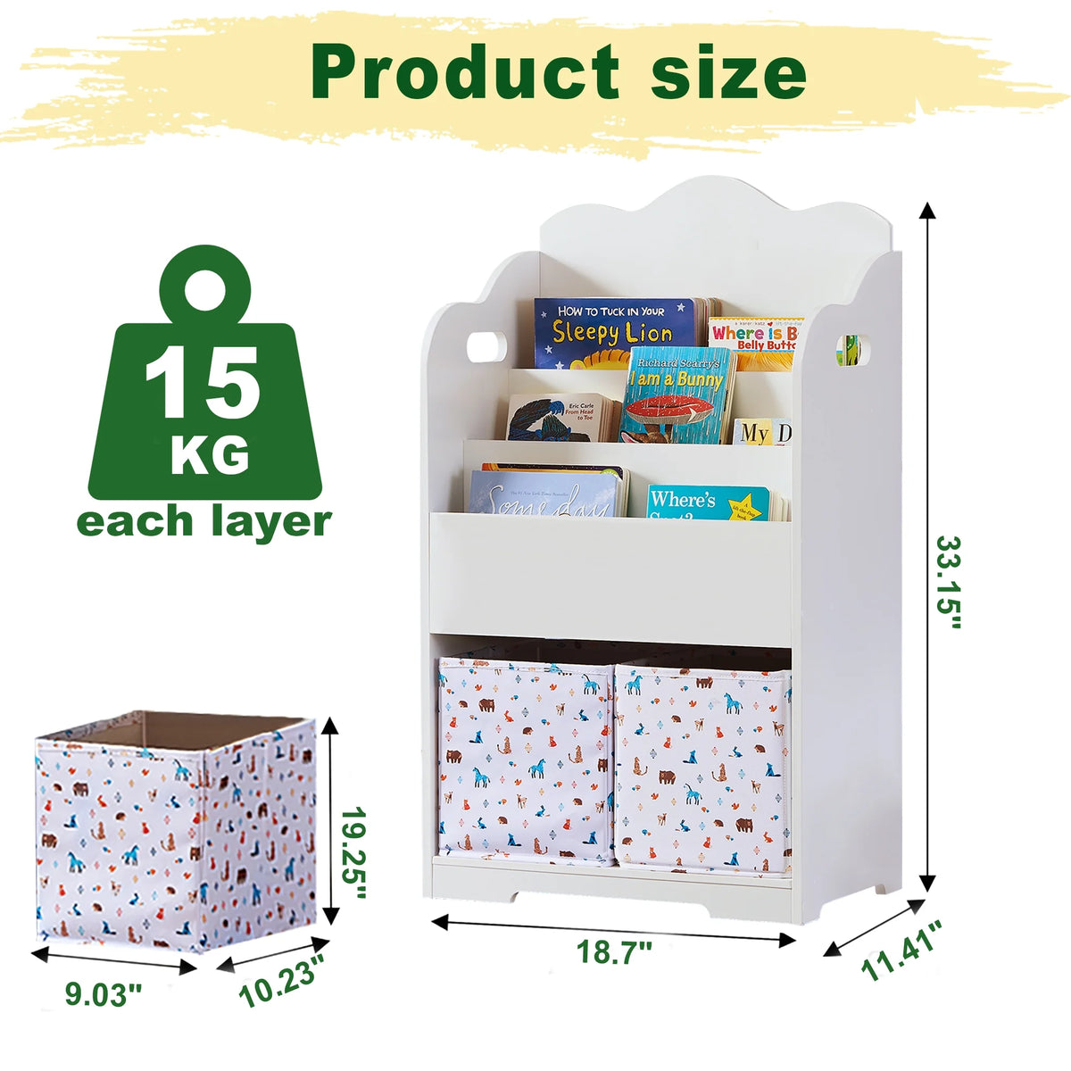 White Wood 4 Tier Kids Bookshelf with Toy Bin E651