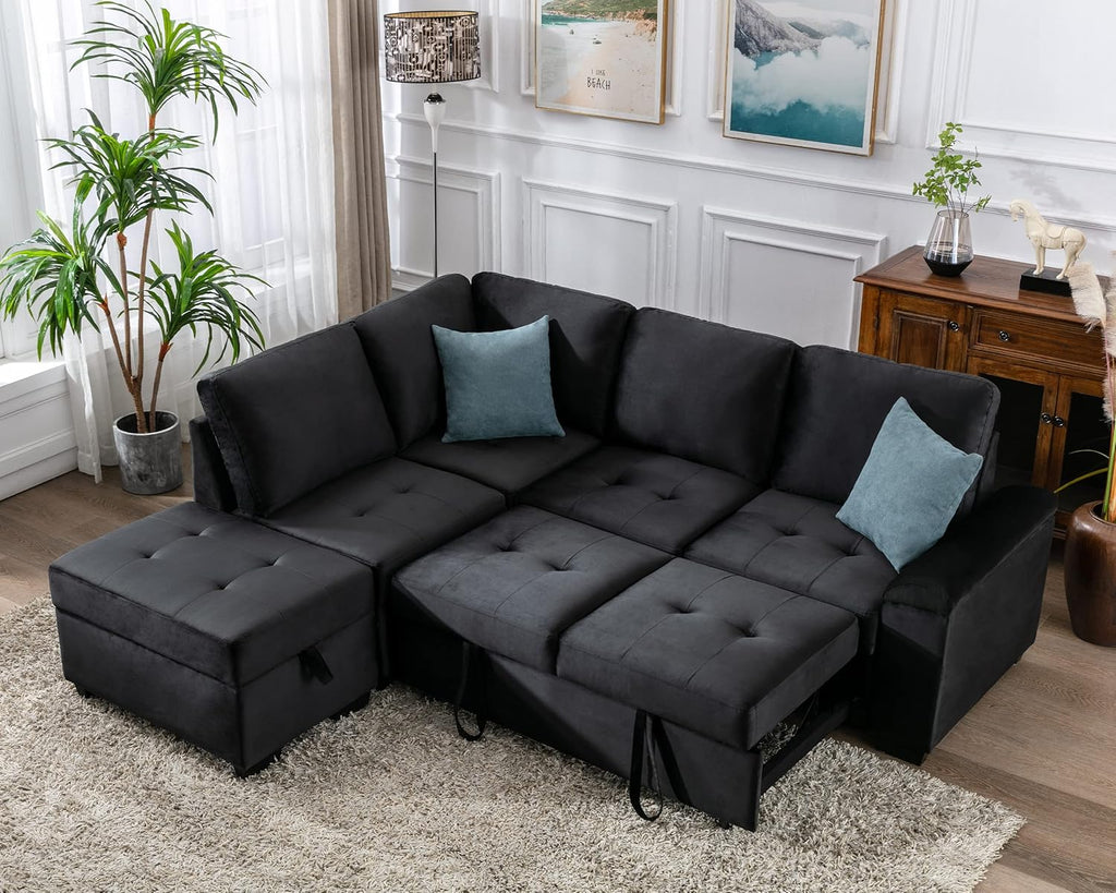 Reversible Sleeper Sectional Sofa with Storage Ottoman C7276
