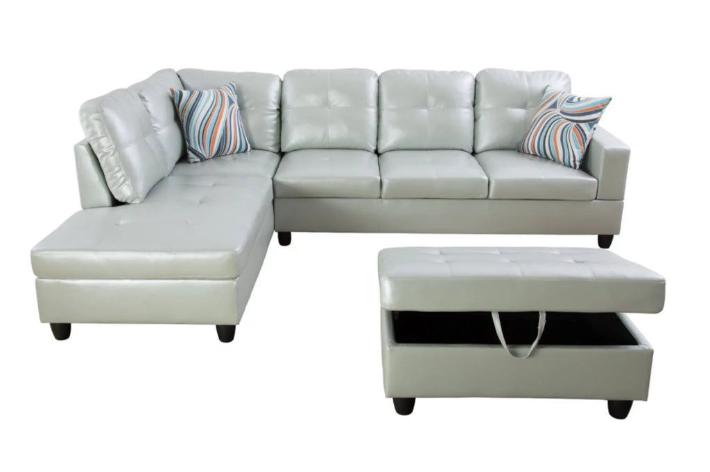 L-Shaped Sectional Sofa Set with Storage Ottoman and Pillows P42564