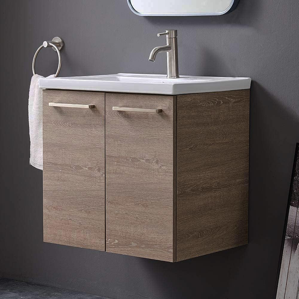 Brown 24” Wall-Mounted Bathroom Vanity with Ceramic Sink X532241