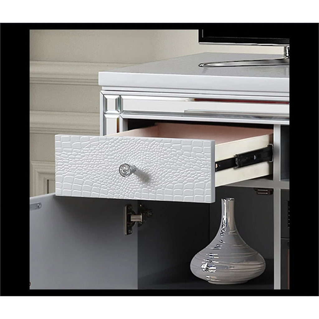 Solid Wood TV Stand With Electric Fireplace in White T62158