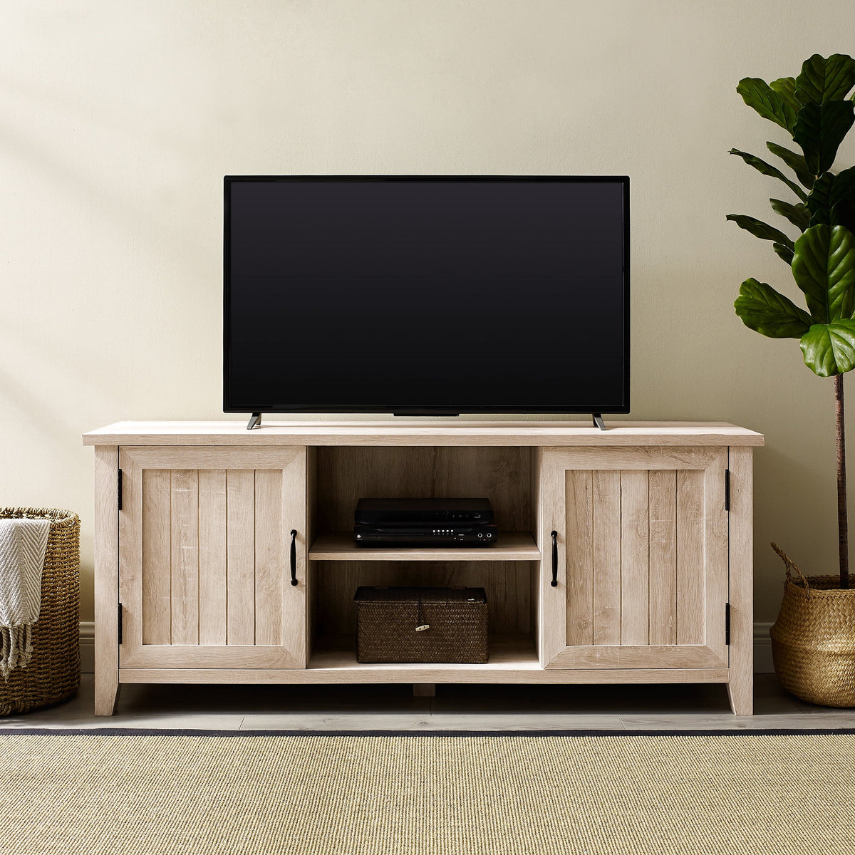 White Oak Grooved-Door TV Stand Y165