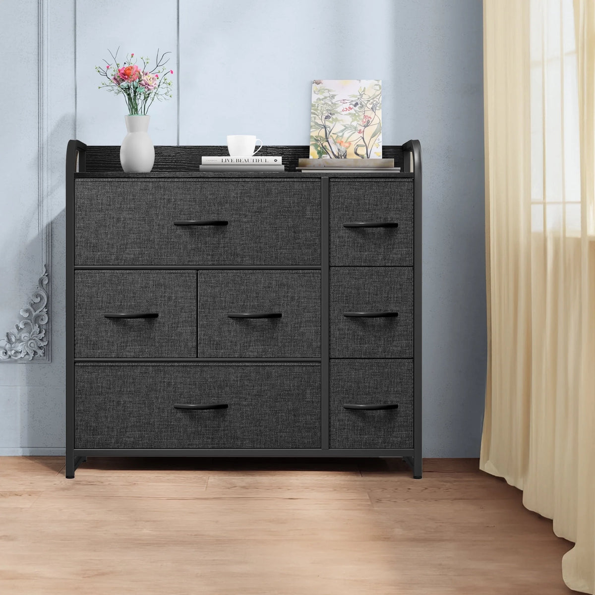 Light Gray 7 Drawer Fabric Dresser V87916