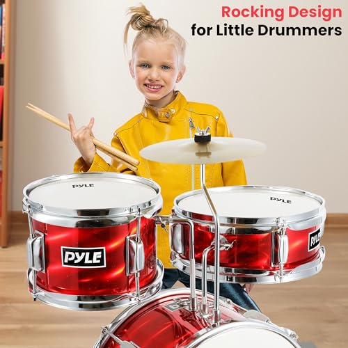 3 Piece Kids Drum Set with Bass Drum, Snare, Tom, Cymbal, Throne, Drumsticks B891