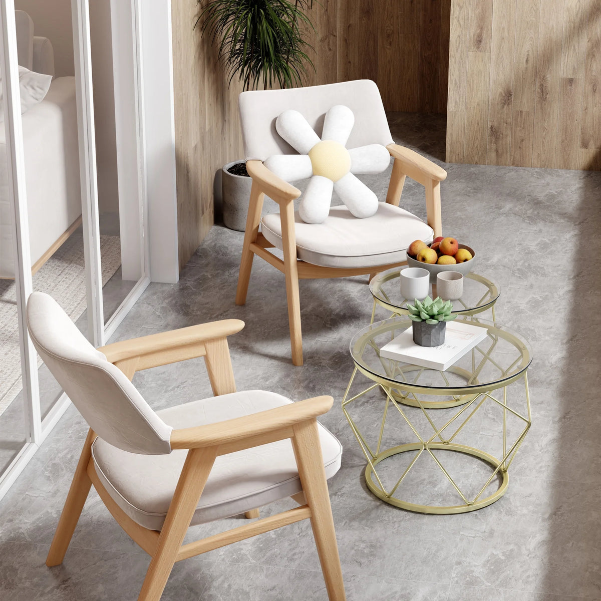 Round Coffee Table Set of 2 with Tempered Glass Top C269