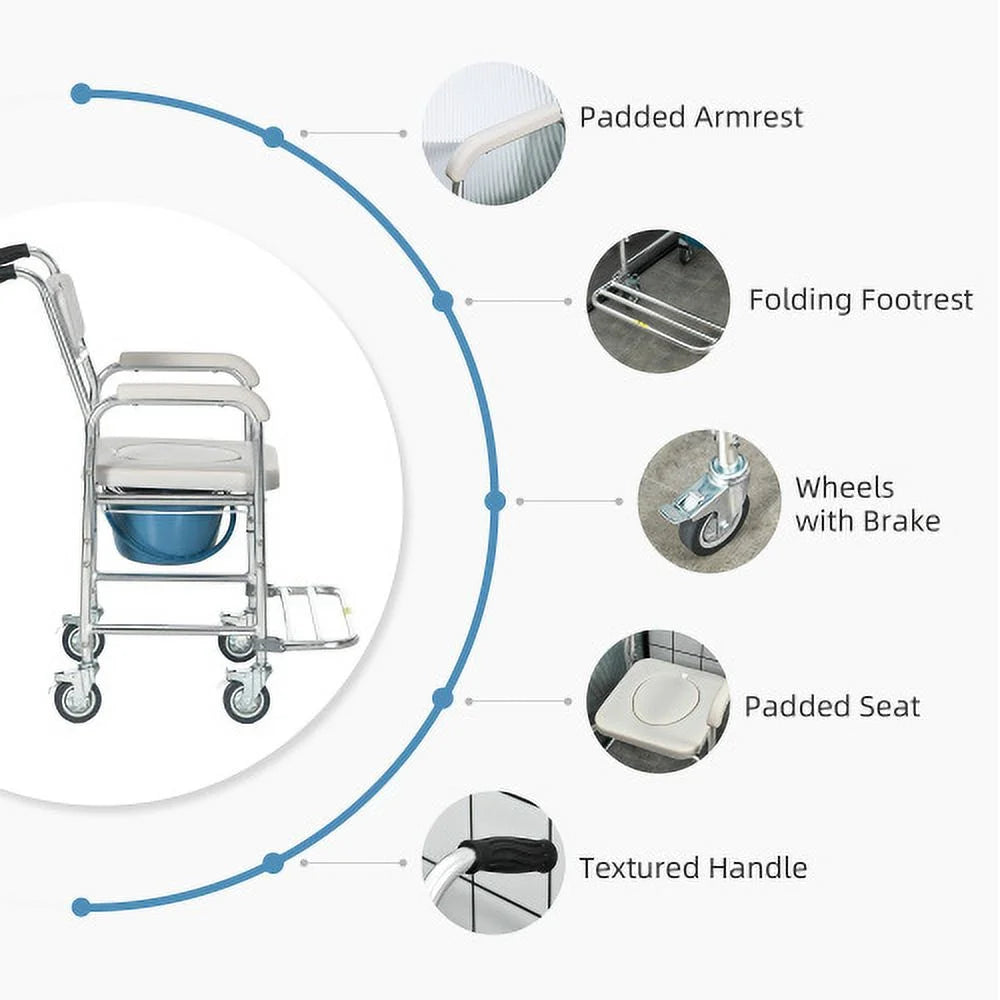 3-in-1 Shower Commode Wheelchair 330 lbs. Weight Capacity Gray H441