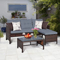 3 Pc Wicker Rattan Patio Sofa Set B73481