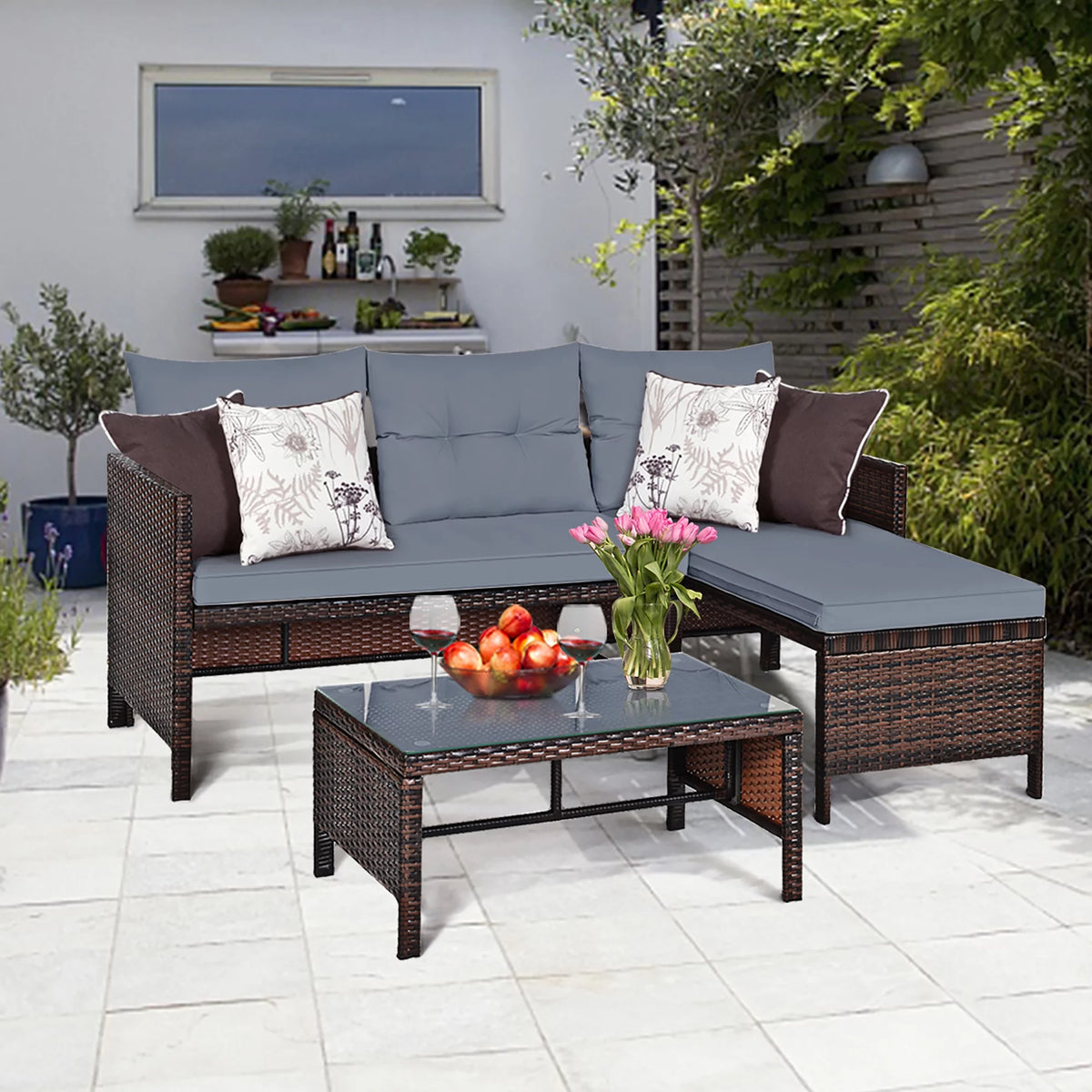 3 Pc Wicker Rattan Patio Sofa Set B73481