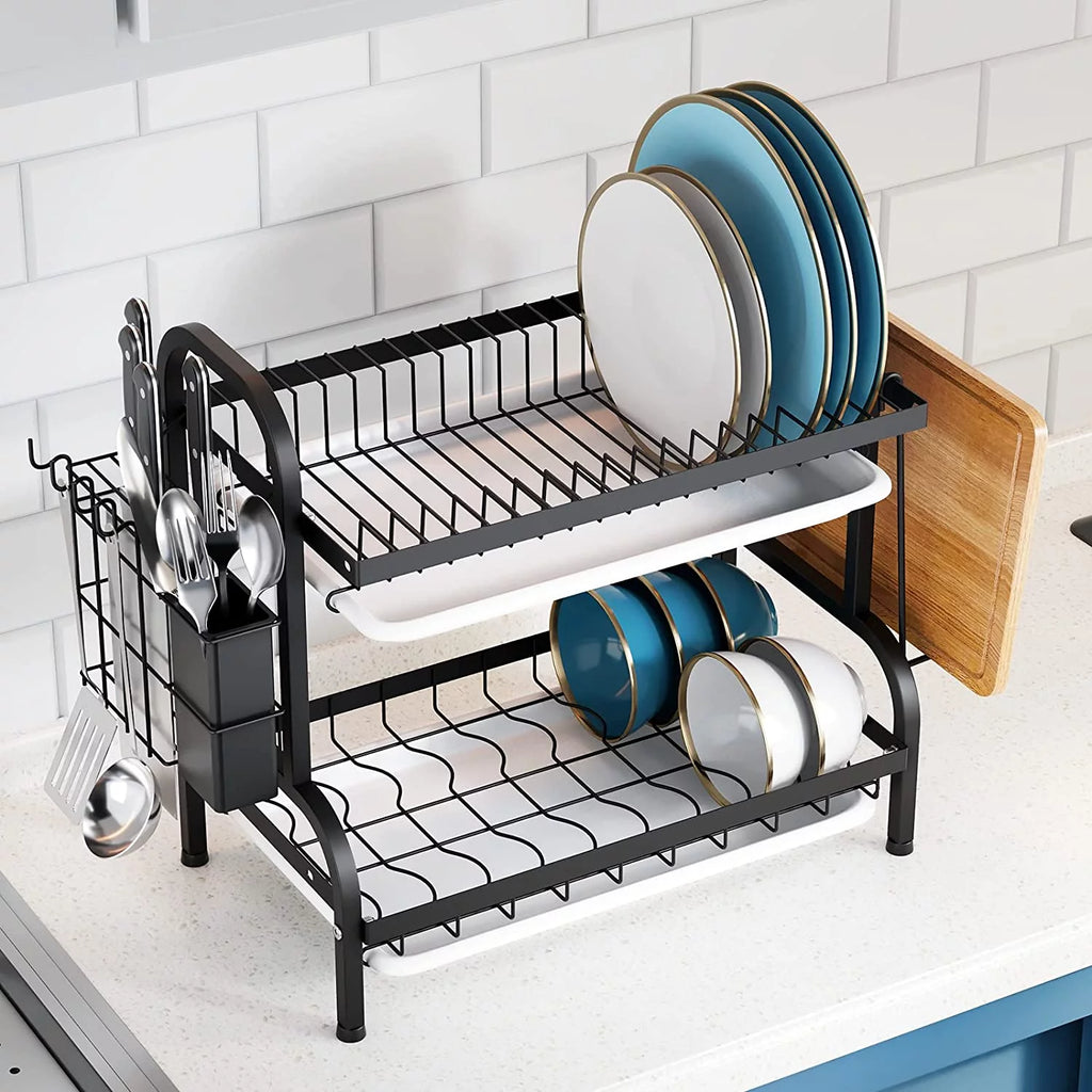 2-Tier Dish Drying Rack with Drain Board Tray W47275