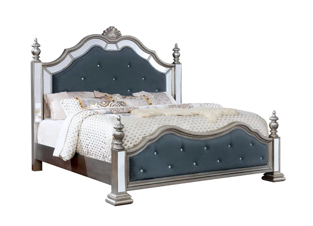 Silver Solid Wood Queen Bedroom Set 3pcs E36525