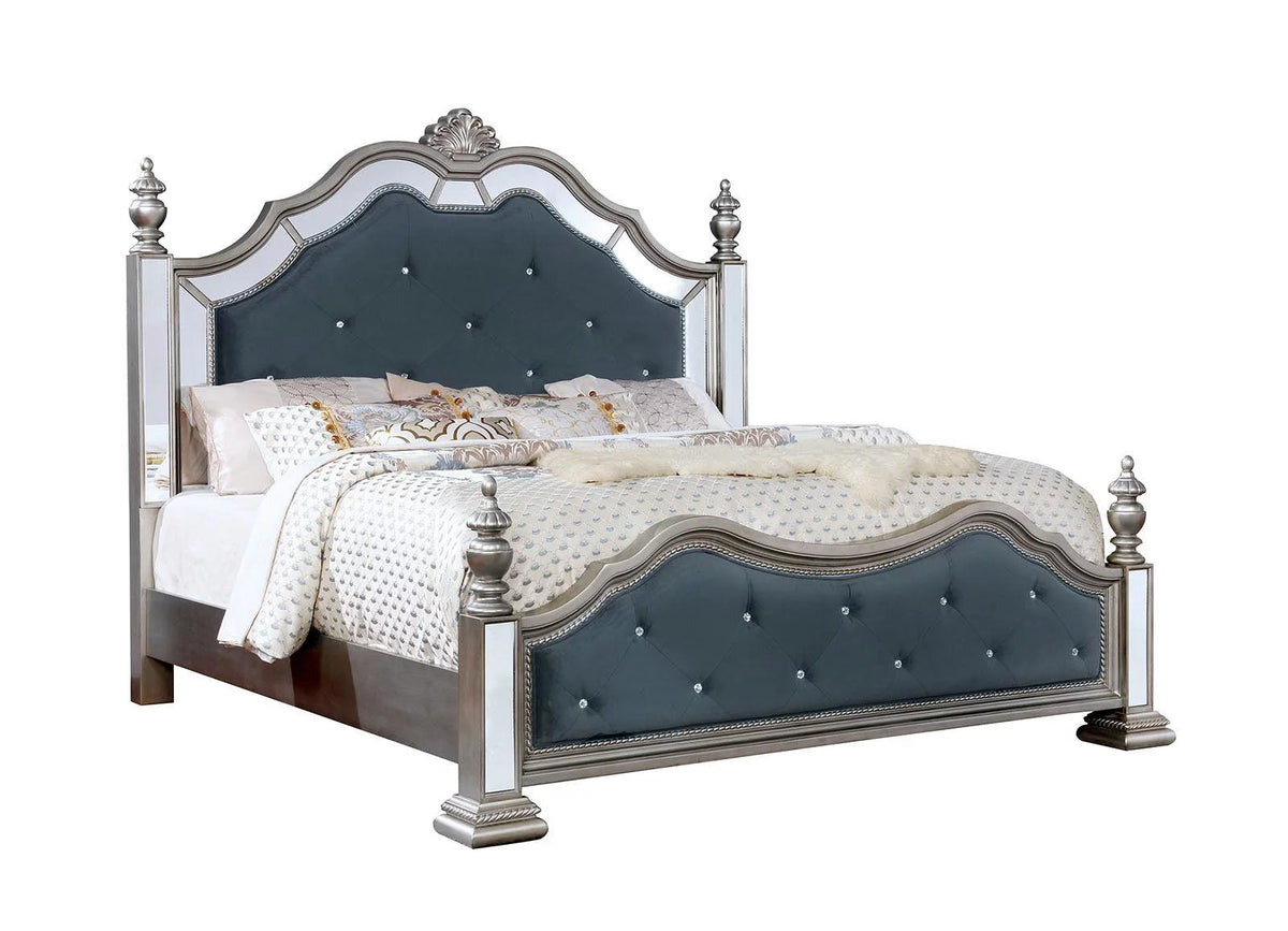 Silver Solid Wood Queen Bedroom Set 3pcs E36525