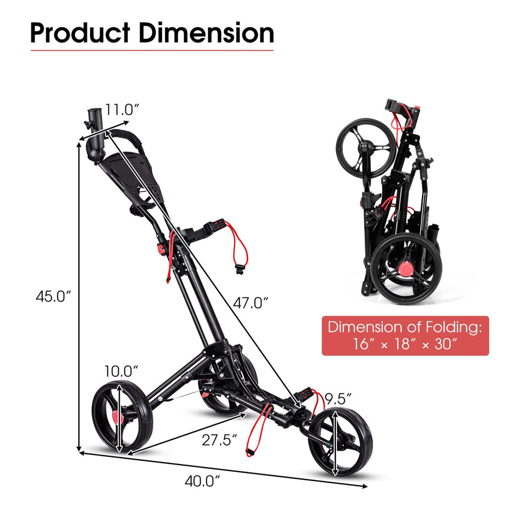 Foldable 3 Wheel Steel Golf Push Cart with Umbrella Holder T78813