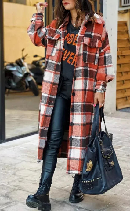 Plaid Button Pocket Shirt Collar Outerwear T320