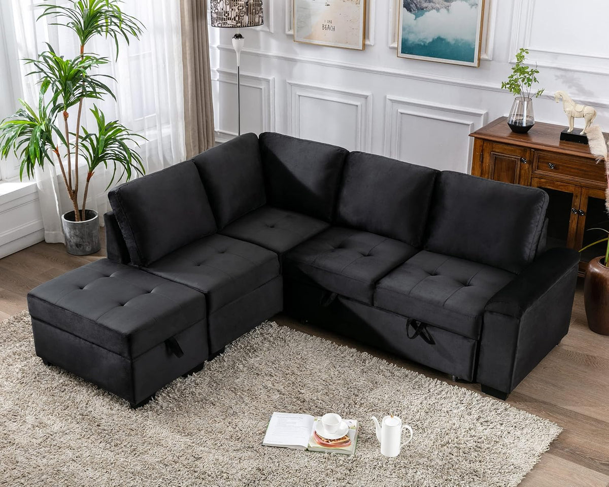 Reversible Sleeper Sectional Sofa with Storage Ottoman C7276