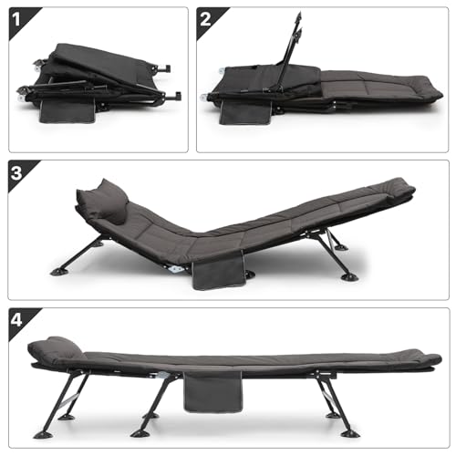 Black Set of 2 Adjustable Reclining Camping Bed with Carry Bag R86718