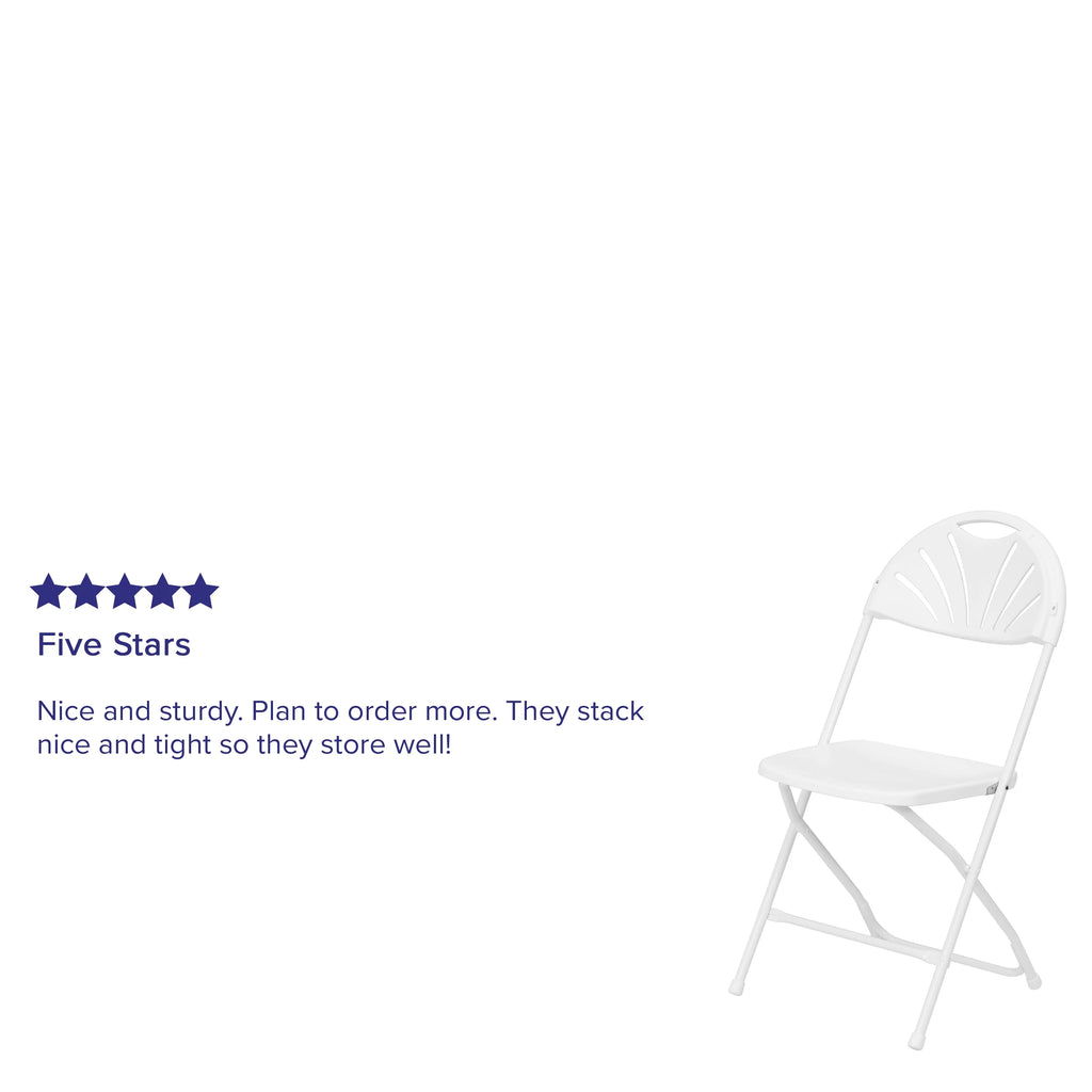White Plastic Fan Back Folding Chair C14689