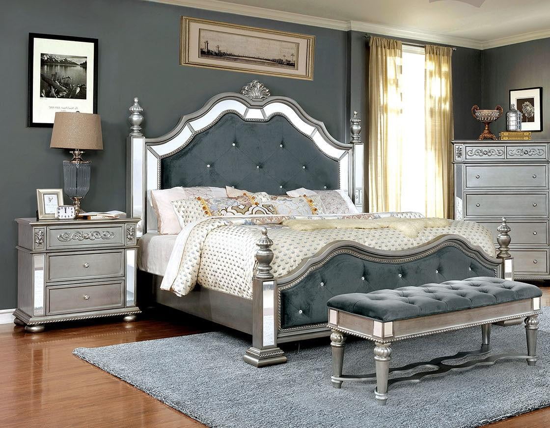 Silver Solid Wood Queen Bedroom Set 3pcs E36525